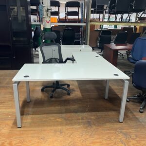 White L-Shape Table Desk with Credenza